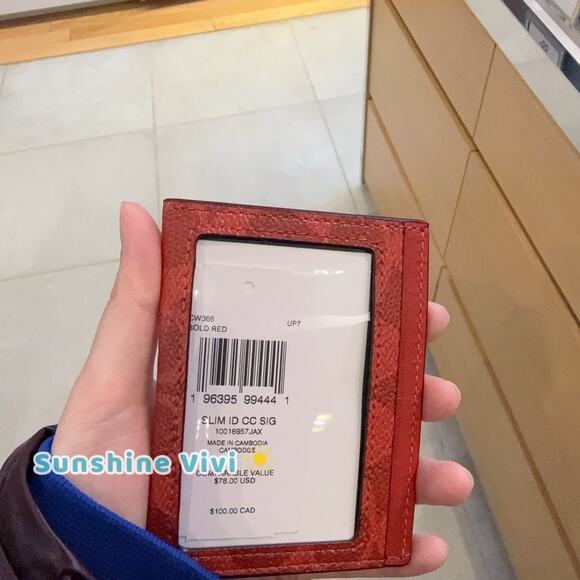 NWT Coach Slim Id Card Case In Signature Canvas CW366 Bold Red - Picture 3 of 5